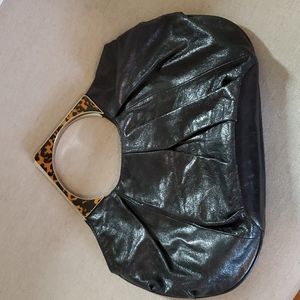 Vintage very unique Liz Claiborne New York black leather metal hobo bag